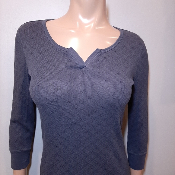 JOE FRESH Geometric Print Ribbed Split Neck Top 3/4 Sleeve Casual - Picture 3 of 14